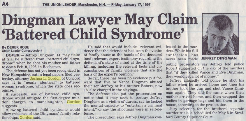 Dingman Lawyer May Claim Battered Child Syndrome